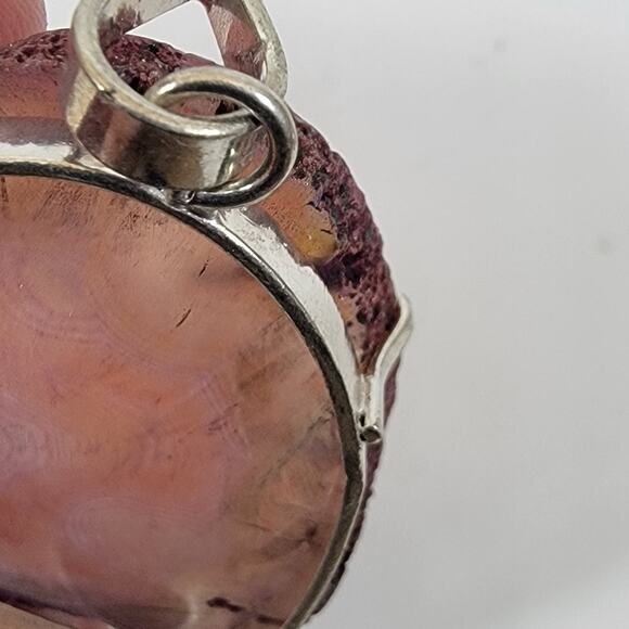 Handmade Silver Pendant with Natural Orange Agate Slice in Sterling Setting - Picture 3 of 10